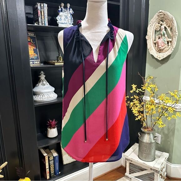 Trina Turk Multi Colored Striped Sleeveless Blouse Size Small - Picture 1 of 10
